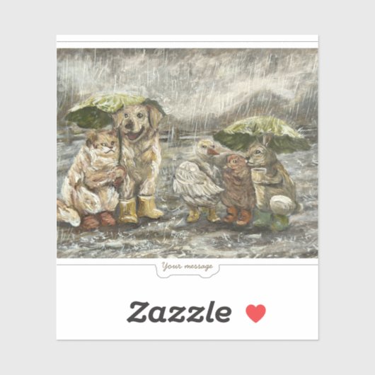 Still Together Whimsical Farmhouse Animals Rainy  Aufkleber (Blatt)