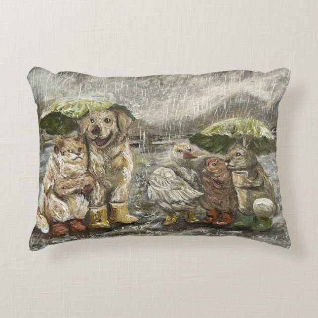 Still Together Whimsical Farmhouse Animals Rainy  Dekokissen (Vorderseite)