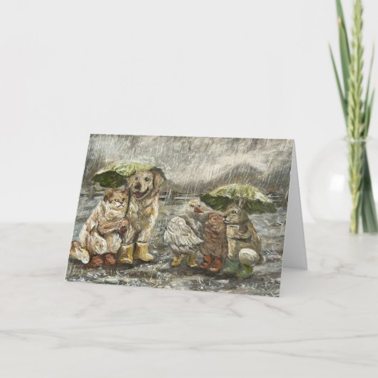 Still Together Whimsical Farmhouse Animals Rainy Karte (Vorderseite)