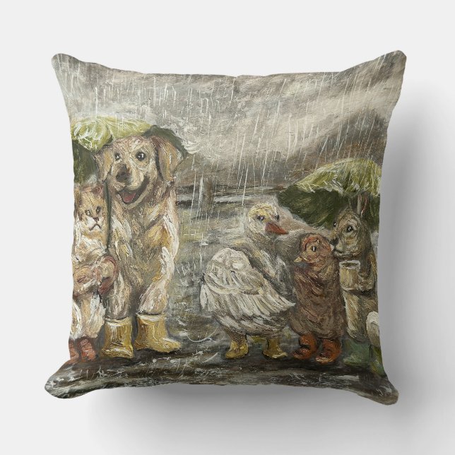 Still Together Whimsical Farmhouse Animals Rainy  Kissen (Vorderseite)