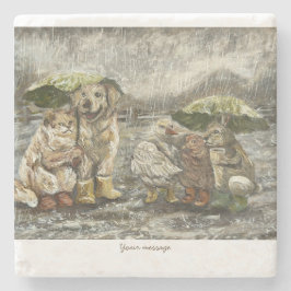 Still Together Whimsical Farmhouse Animals Rainy  Steinuntersetzer
