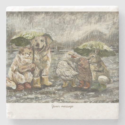 Still Together Whimsical Farmhouse Animals Rainy Steinuntersetzer (Vorderseite)