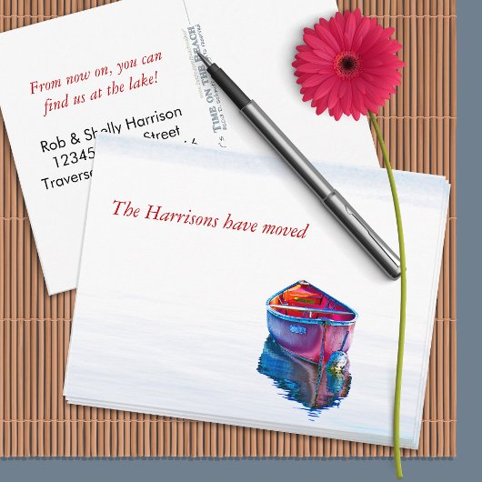 Still Water Red Canoe Neue Adresse Ankündigungspostkarte