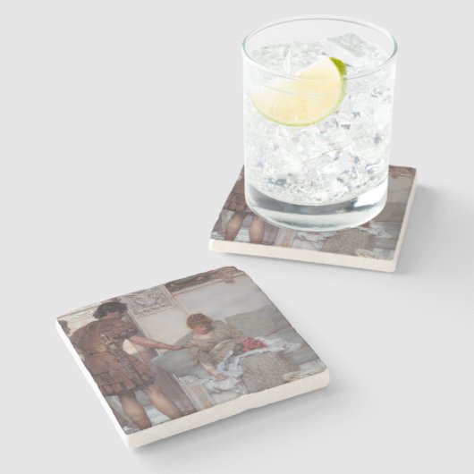 Stille Begrüßung (von Lawrence Alma-Tadema) Steinuntersetzer (Seitenansicht)