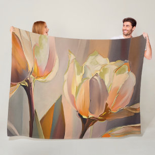 Stille Blüte – Abstrakte Tulpen in sanftem Gold Fleecedecke
