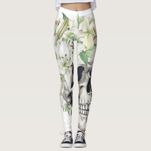 Stille Blüte: Schädel und weiße Lilien Leggings
