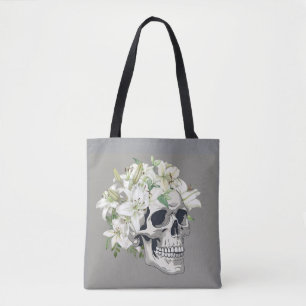 Stille Blüte: Schädel und weiße Lilien Tasche