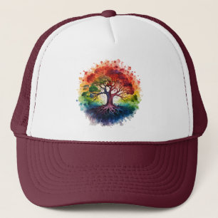 Stille Blüten: Aquarellbaum des Lebens Kunst, Kult Truckerkappe