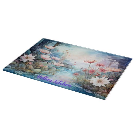 Stille Blüten: Personalisierte Wildblumen Glas Schneidebrett (Ecke)