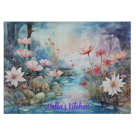 Stille Blüten: Personalisierte Wildblumen Glas Schneidebrett (Vorderseite)