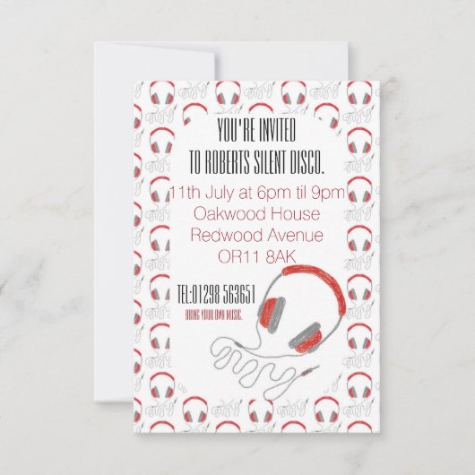 Stille Discogeburtstags-Einladungskopfhörer Einladung (Vorderseite)