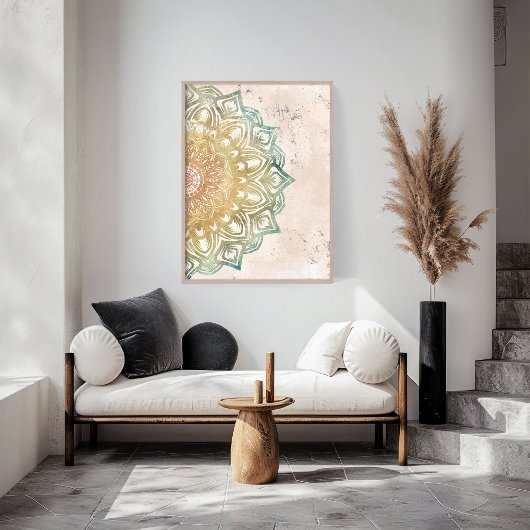 Stille, farbenfrohe und goldene mandala spirituell poster