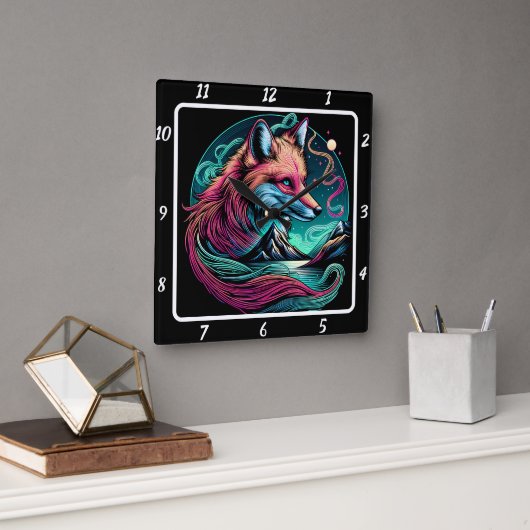 Stille Fox über den Gipfeln Quadratische Wanduhr (Büro)