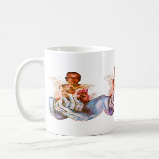 Stille Gedanken blaue Hände Kaffee Tasse (Links)