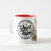 Stille ist golden, Farbband ist Silberne Keramik T Zweifarbige Tasse (Vorderseite Links)