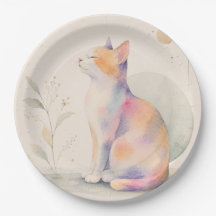 Stille Katze im Mondlicht – Aquarell Pappteller