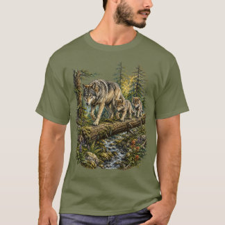 Stille Lektion – Vintage-Wolf-Familie in der Wildn T-Shirt