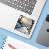 Stille nach Schneefall – Winterlandschaft Quadrat Aufkleber (Laptop mit iPhone)