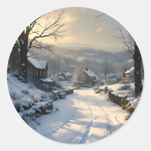 Stille nach Schneefall – Winterlandschaft Runder Aufkleber (Vorderseite)