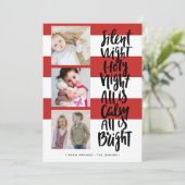 Stille Nacht drei Foto Feiertage Weihnachten | Rot Einladung (Stehend Vorderseite)