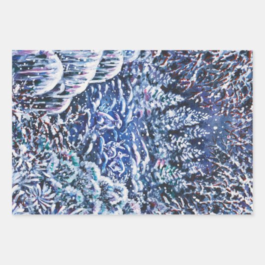 Stille Nacht handbemalter Winterwald Geschenkpapier Set (Vorderseite)