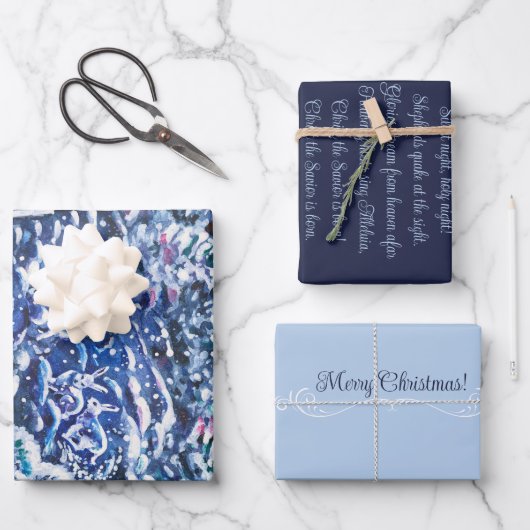 Stille Nacht handbemalter Winterwald Geschenkpapier Set (Vorderseite)