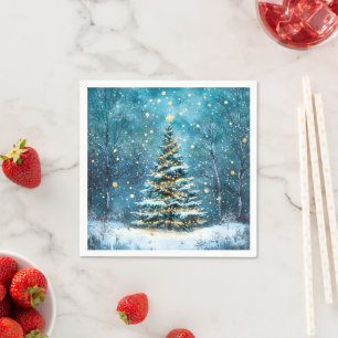 Stille Nacht, hell leuchtender Weihnachtsbaum im W Serviette