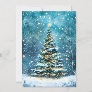 Stille Nacht, hell leuchtender Weihnachtswaldbaum Feiertagskarte