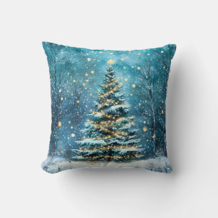 Stille Nacht, hell leuchtender Weihnachtswaldbaum Kissen