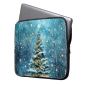 Stille Nacht, hell leuchtender Weihnachtswaldbaum Laptopschutzhülle (Vorderseite Links)