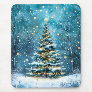 Stille Nacht, hell leuchtender Weihnachtswaldbaum Mousepad