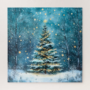 Stille Nacht, hell leuchtender Weihnachtswaldbaum Puzzle