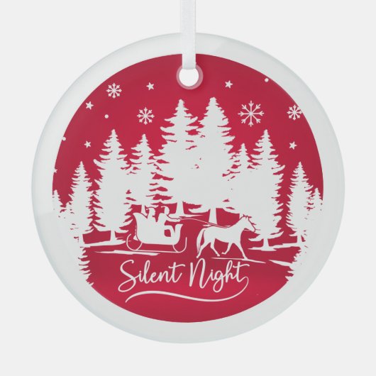 Stille Nacht Schlitten Schneeflocken Pinien festli Ornament Aus Glas (Vorderseite)