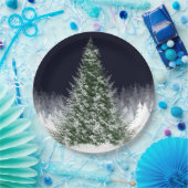 Stille Nacht Schnee bedeckt Weihnachtsbaum Urlaub Pappteller (Party)