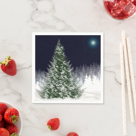 Stille Nacht Schnee bedeckt Weihnachtsbaum Urlaub Serviette (Beispiel)