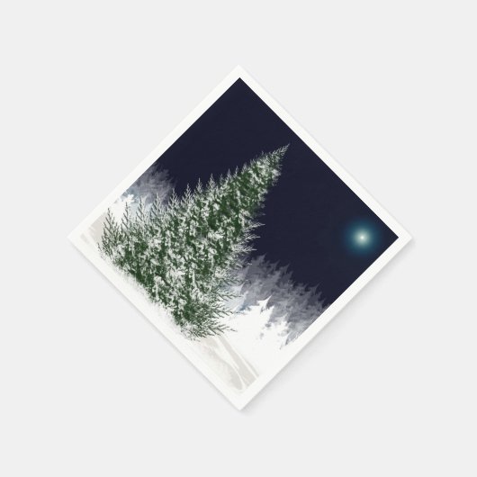 Stille Nacht Schnee bedeckt Weihnachtsbaum Urlaub Serviette (Ecke)