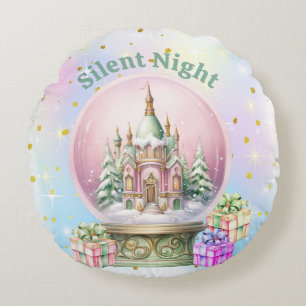 Stille Nacht - Vintager Schneeglobe Sleigh & Snowm Rundes Kissen