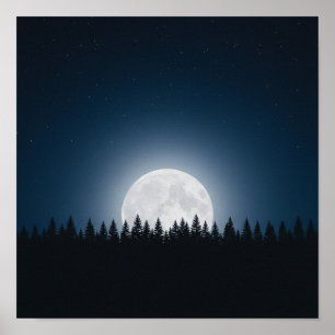 Stille Nacht: Vollmond über Wald-Silhouette Poster