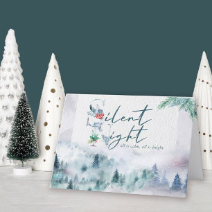 Stille Nacht Wasserfarben-Nebel-Kieferwald Feiertagskarte