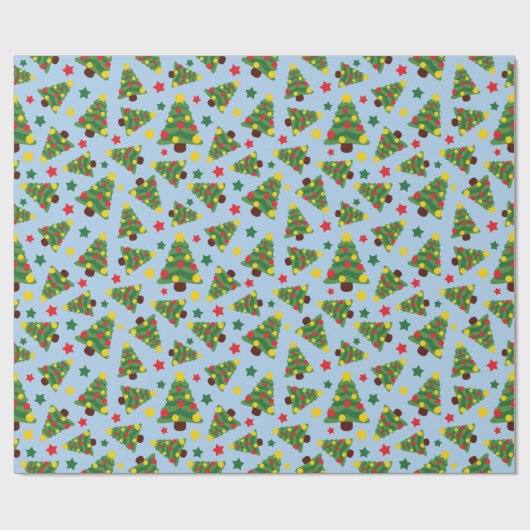 Stille Nacht Weihnachtsbäume & Sterne Licht blau Geschenkpapier (Flach)