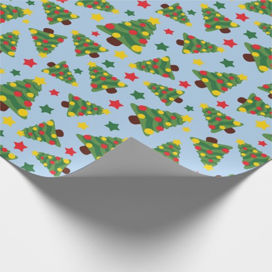 Stille Nacht Weihnachtsbäume & Sterne Licht blau Geschenkpapier (Ecke)