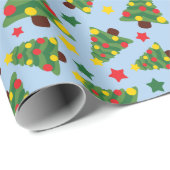 Stille Nacht Weihnachtsbäume & Sterne Licht blau Geschenkpapier (Rolleneckpunkt)