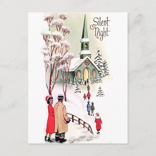 Stille Nacht, Weihnachtskirche, Vintager Urlaub Postkarte (Vorderseite)
