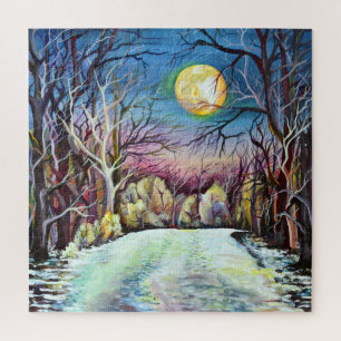 Stille Nacht Winter Vollmond in Schweden Puzzle