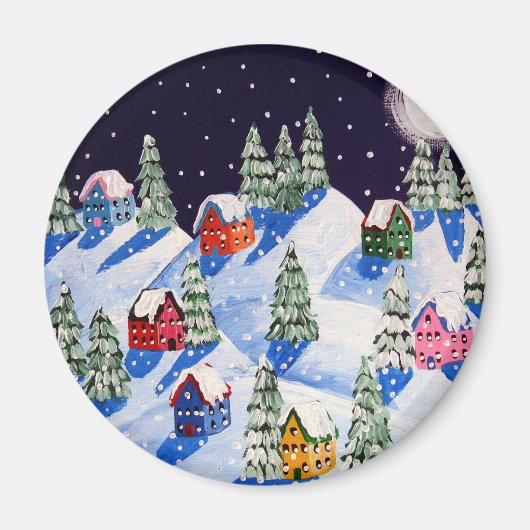 Stille Nacht Wintervolk Kunst Magnet (Vorne)
