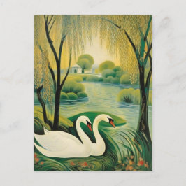 Stille Schwäne in einer ruhigen Landschaft Postkarte