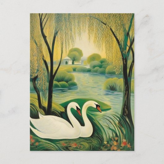 Stille Schwäne in einer ruhigen Landschaft Postkarte (Vorderseite)