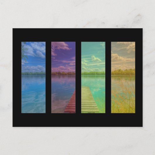 Stille Seeszene mit einer Holzpferdlandschaft Postkarte (Vorderseite)