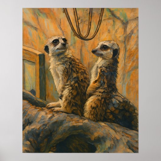 Stille-Sentinels - Meerkat-Paar auf Zweig Poster (Vorne)