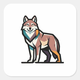 Stille Stärke Wolf Illustration Quadratischer Aufkleber